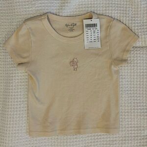 Brandy Melville Cream Baby Tee with Embroidered Graphic